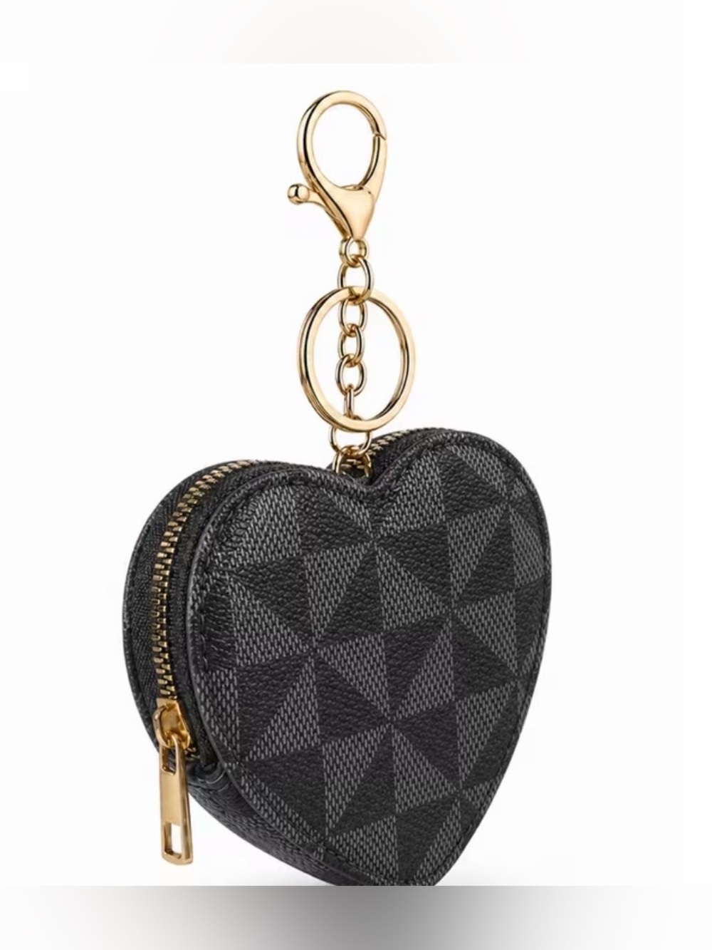 NWT heart-shaped coin purse and bag charm featuring a geometric pattern